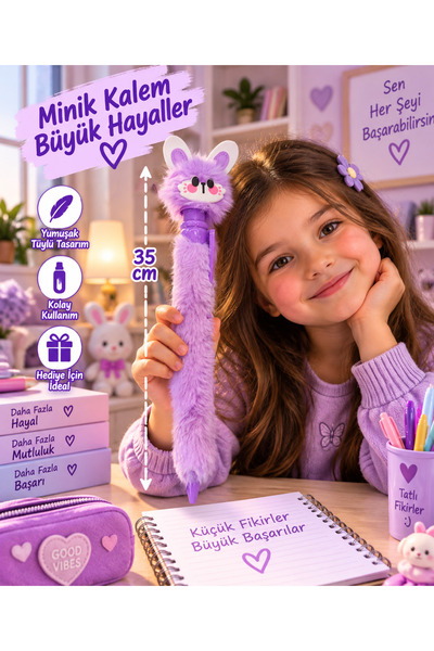 seymen bıçakçılık 35 cm Furry Plush Pen with Rabbit Figure Cute Pen for Child...