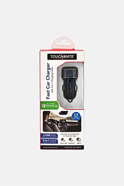 TOUCHMATE Fast Car Charger with 3-in-1 Charging Cable, Black