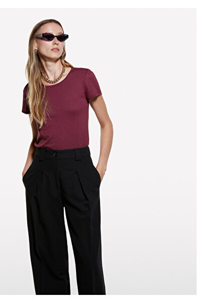 Sisley Kadın Bordo Pamuk Modal Karışımlı Normal Kalıp Bisiklet Yaka T-Shirt