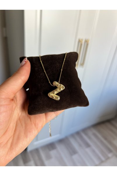 ToffyStore Sequined Z Letter Necklace - Gold