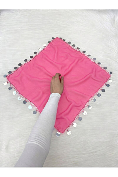 ZEYMERADE Large Size Chiffon Handkerchief, 50X50Cm Pink Silver Sequin 1 Piece...