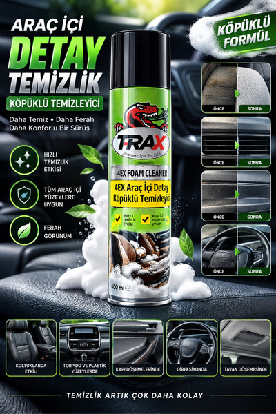 TRAX Oto Araç Içi Köpük Temizleme Spreyi Detay Köpüğü Oto Koltuk Döşeme Temiz...
