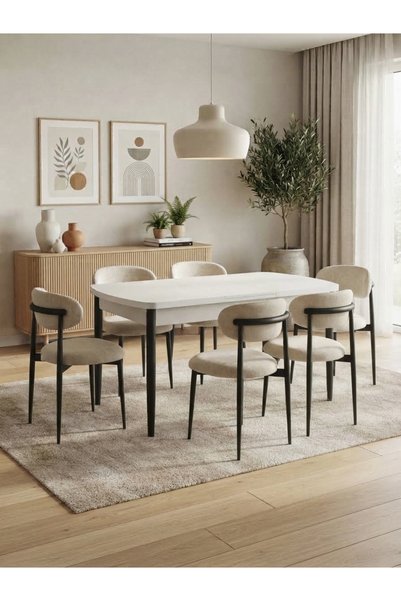 Concept Ayz Home Sofia Serisi 6 Kişilik Krem Oscar Kumaş 80*130 Beyaz Açılır ...