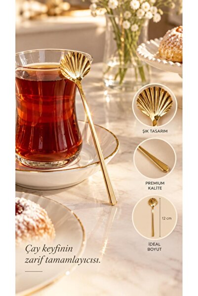 ONON İstiridye Desenli Gold Çay Kaşık 6'lı