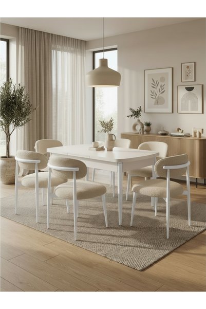 Concept Ayz Home Sofia Serisi 6 Kişilik Beyaz Oscar Kumaş 80*130 Beyaz Açılır...
