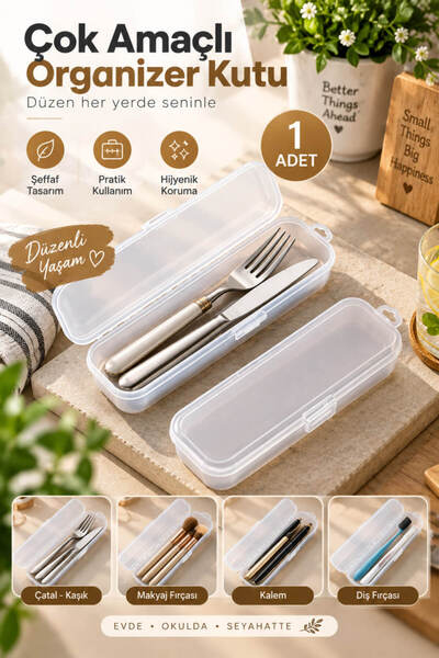 House Bird Çok Amaçlı Şeffaf Organizer Kutu 23x5,5 cm Diş Fırçası Makyaj Fırç...