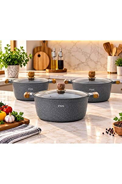 aljahwari 6-piece granite cookware set with glass lid