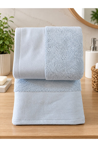 Tanem Home %100 Pamuklu Saten Bordürlü 2'li Havlu Seti 50x90 El Yüz + 70x140 Banyo Havlusu