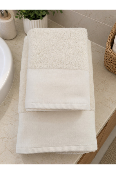 Tanem Home %100 Pamuklu Saten Bordürlü 2'li Havlu Seti 50x90 El Yüz + 70x140 Banyo Havlusu