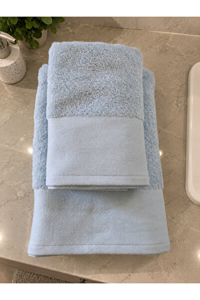 Tanem Home %100 Pamuklu Saten Bordürlü 2'li Havlu Seti 50x90 El Yüz + 70x140 Banyo Havlusu