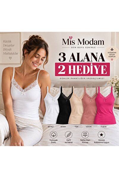 Avelisse %100 pamuk göğüs dantel detaylı 5 li set halinde kadın atlet karışık