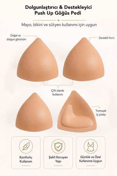 Juene Plumping Breast Pad - Push up Half Padded Supportive Bra Swimsuit Bikini Support Pad Beige