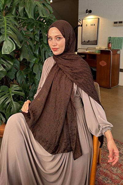 lamelif Qq Pattern Ayrobin Floral Jacquard Shawl Bitter Brown