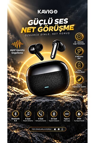 kawigo Bluetooth Kulaklık 6.0 Kablosuz Kulak İçi Kulaklık ANC ENC 4 Mikrofon ...