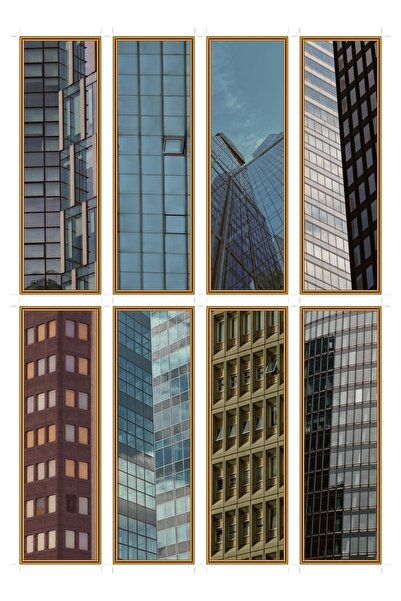 OEM Set of 8 bookmarks with skyscraper windows theme, urban design, premium c...