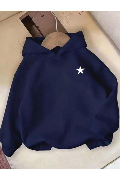 MORNİNG KİDS Kız Çocuk Kapşonlu YILDIZ Baskılı Lacivert Sweatshirt