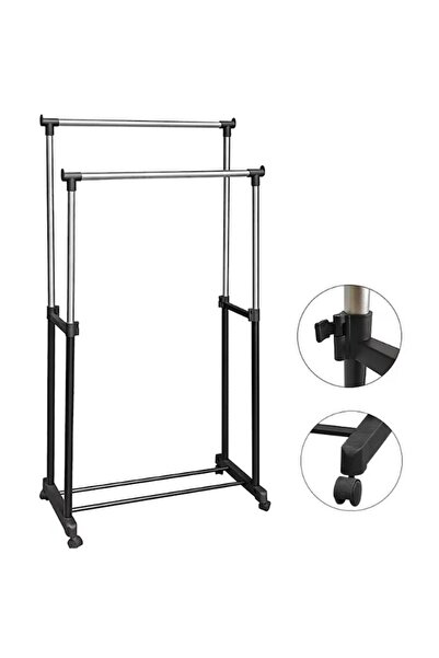 OEM Suport dublu pentru haine, cu roți și înălțime reglabilă, 94-160cm, Negru