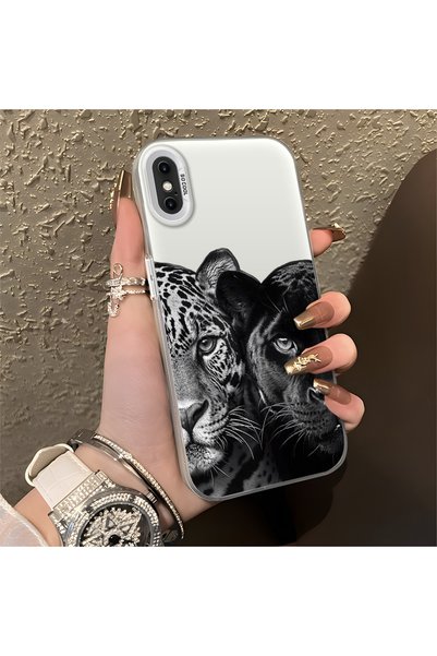 SLIMFELT iPhone XS Max Uyumlu Vahşi Siyah Beyaz Leopar Baskılı Kılıf, Çarpmal...