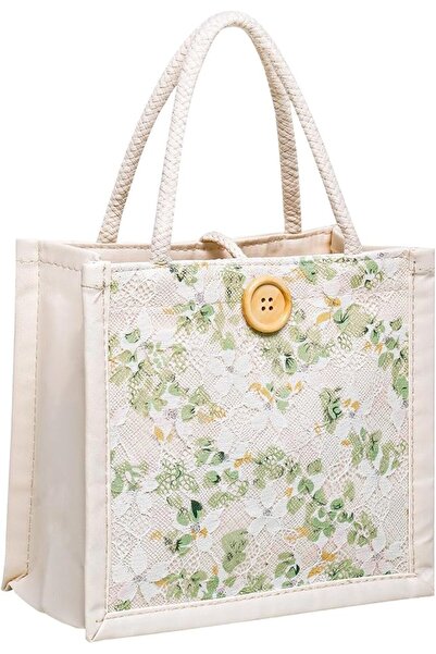 MAKINGTEC Women Tote Bag, Aesthetic Lace Embroidery Canvas Bag, Mini Fabric H...