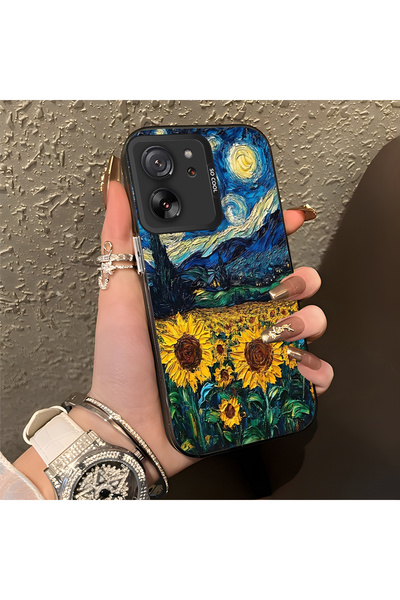 SLIMFELT Mi 13T/Mi 13T Pro Uyumlu Yıldızlı Gece Ayçiçeği Yağlı Boya Kılıf, Kl...