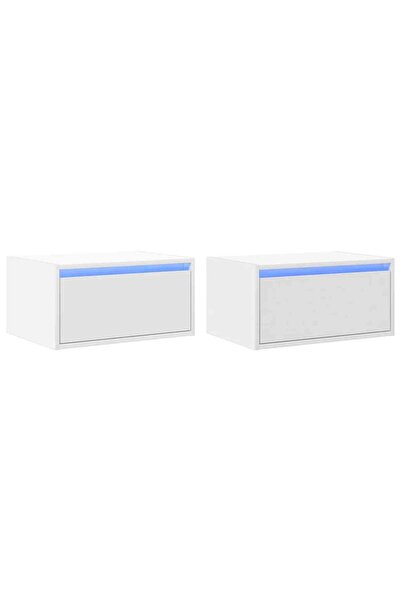 vidaxl Noptiere montate pe perete cu lumini LED, 2 buc., alb