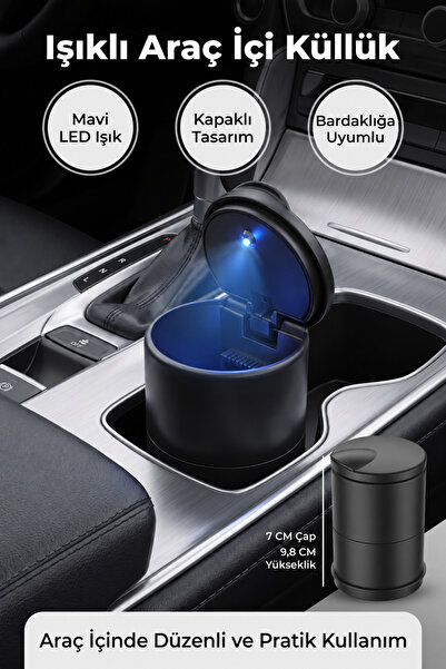 DEMPOWER LED Işıklı Araç İçi Küllük Kapaklı Bardaklık Uyumlu