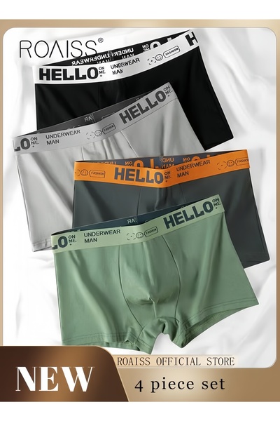 ROAISS Men's Boxers 4 Pack Set Trend Men's Teenage Boys Underwear Breathable ...