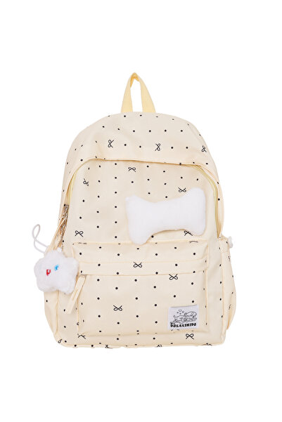 Take Two By Styli Beige Polka Dot Nylon Backpack with Embellishments