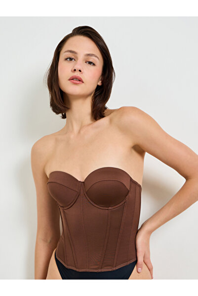 Take Two By Styli Coffee Brown Strapless Corset Top