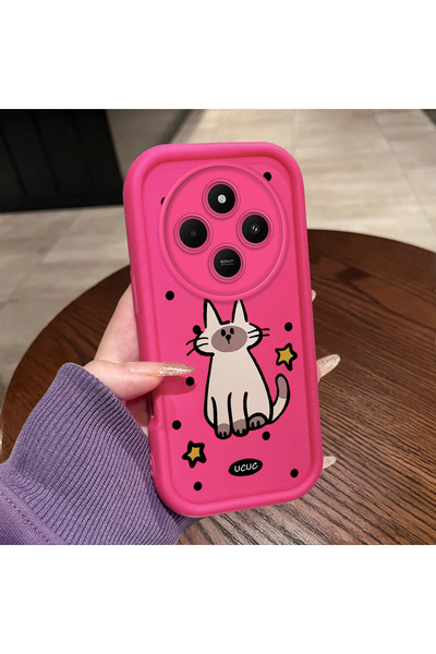 ucuc Redmi A4 Compatible Pink Red Silicone Dotted Cat Pattern Case Shockproof...