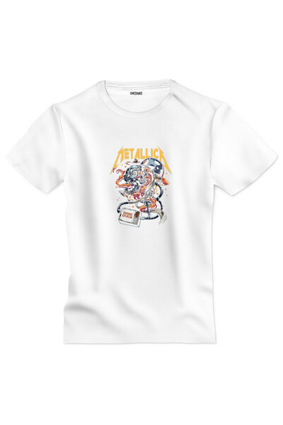 OKTANE Tricou Metallica retro gaming design alb L