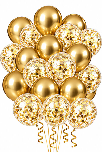 Onay Store 10 Pieces Metallic Gold Balloons and Transparent Balloons with Gol...