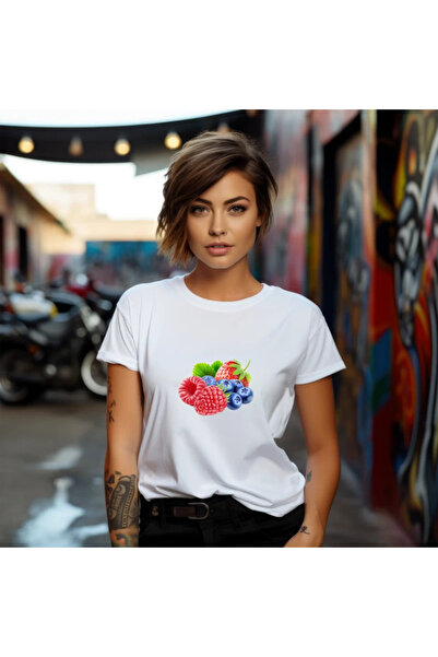 OKTANE Tricou dama Fructe de padure model 4, de vara, Fructe, 100%bumbac, cul...