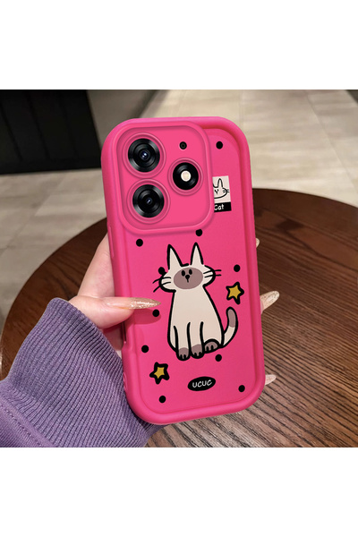 ucuc Tecno Spark 10 Pro Compatible Pink Red Silicone Dotted Cat Pattern Case ...