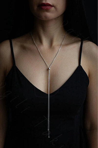 SEVGİLİ TAKI Adjustable Tie Model Silver Color Steel Necklace |   Vera Series