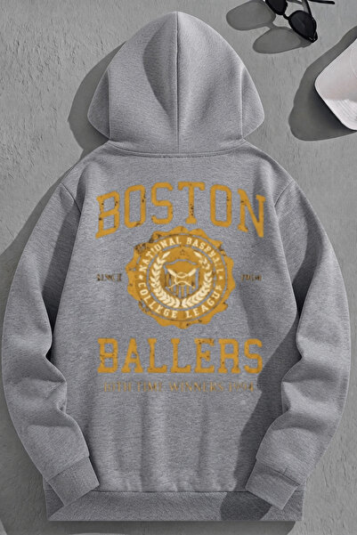 K KOZZ STYLE Unisex 3 Thread Cotton Gray Bostonballers Print Loose Fit Sweats...