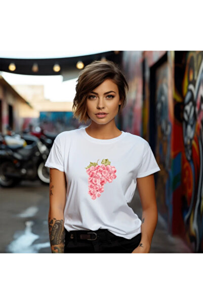 OKTANE Women's t-shirt Grapes model 6, summer, Fruits, 100% Cotton, white col...