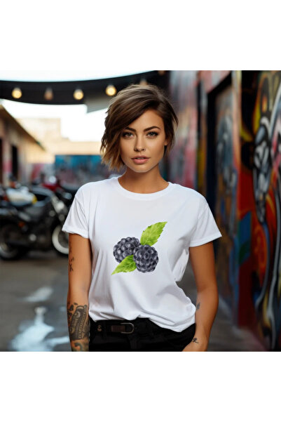 OKTANE Women's t-shirt Blackberries model 1, summer, Fruits, 100% Cotton, whi...