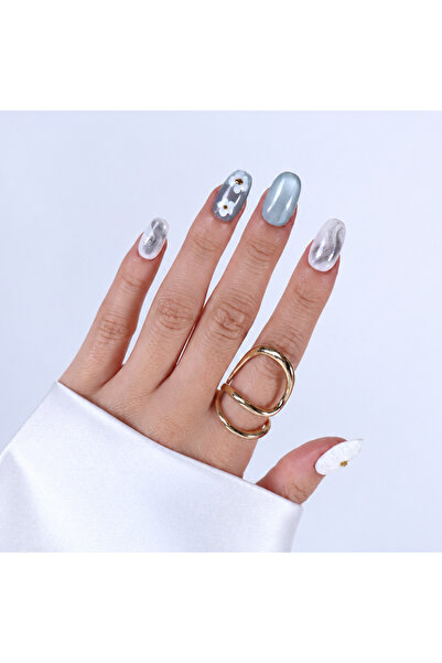Takma Takma M Beden Takma Tırnak Mavi Nail Art Kısa Oval 10'lu Tekrar Kullanı...
