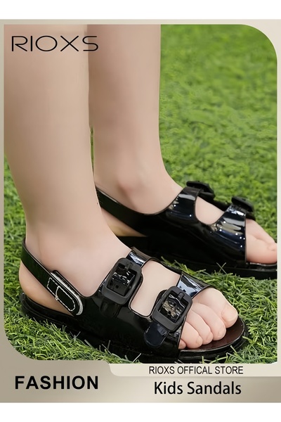RIOXS Unisex Kids Flat Sandals, Double‑Buckle Summer Open‑Toe Sandals with Ad...