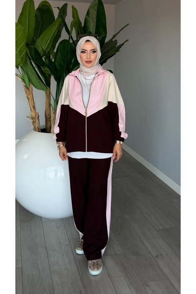 TARZ-I HAS BUTİK Mürdüm Başak Takım Genç Kadın Fermuarlı Spor Premium Seri Mo...