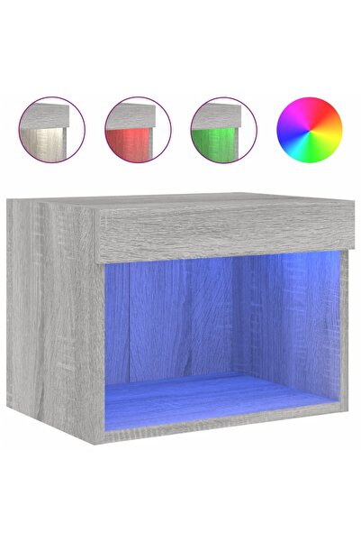 vidaxl Noptiere cu lumini LED montate pe perete, 2 buc.,stejar fumuriu