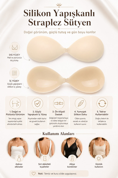 Juene Round Silicone Bra - Strapless Matte Washable Dress Decollete Bra