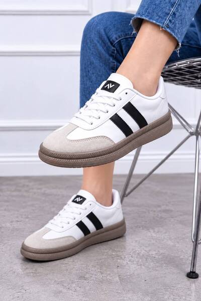 NEXSOLL Women's White Suede Thermo Sole Side Striped Lace-Up Orthopedic Sport...
