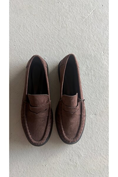 Eataly Shoes Büzgülü Acıkahve Süet Makosen Kadın Ayakkabı