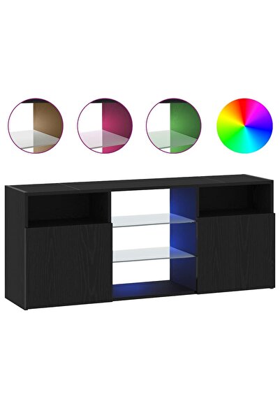vidaxl Dulap TV cu LED stejar negru 120x30x50 cm lemn prelucrat