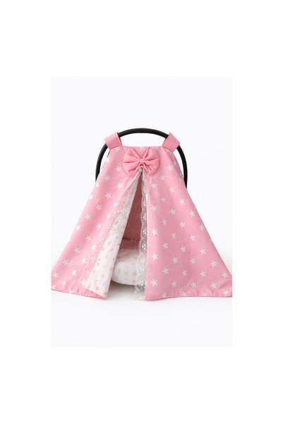 Jaju Baby Pembe Yıldızlı Puset Örtüsü ve Lastikli Çarşaf 2’li Set – %100 Pamu...