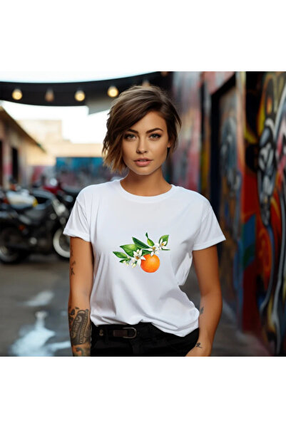 OKTANE Women's t-shirt Orange model 5, summer, Fruits, 100% Cotton, white col...