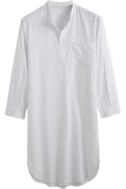 Dress Cici رداء رجالي أبيض للمسلمين، بيجامة نوم قطنية للنوم ليلاً