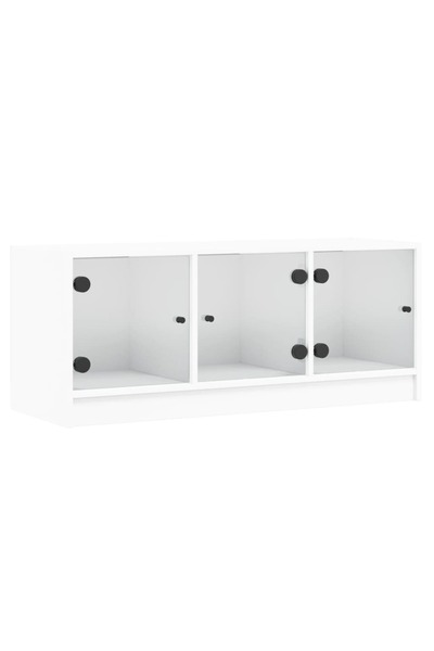 vidaxl Comodă TV cu uși din sticlă, alb, 102x37x42 cm